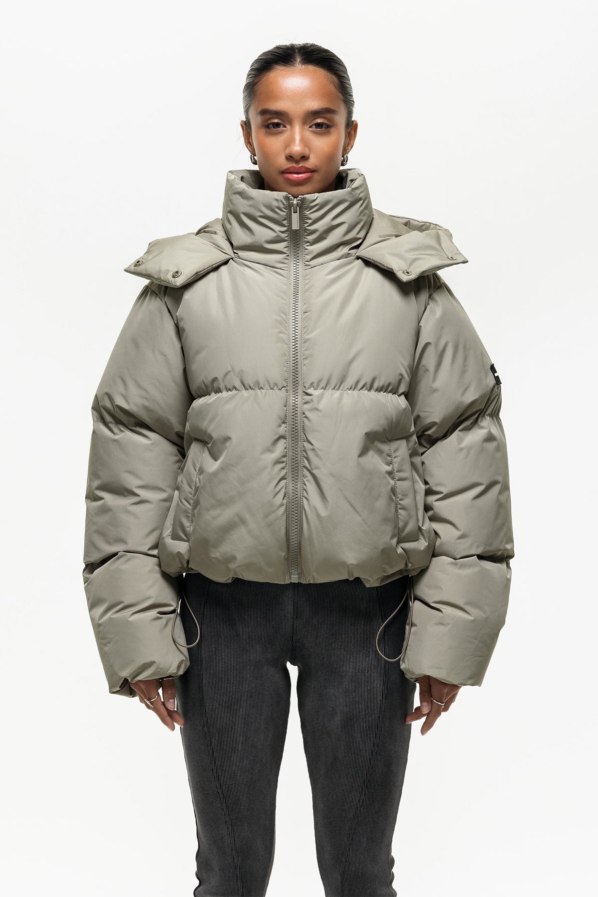 Sage puffer jacket with hood sale