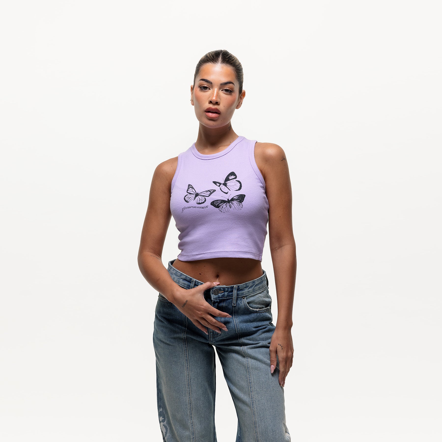 Spray Butterfly Ribbed Lilac Tank Top (Final Sale)