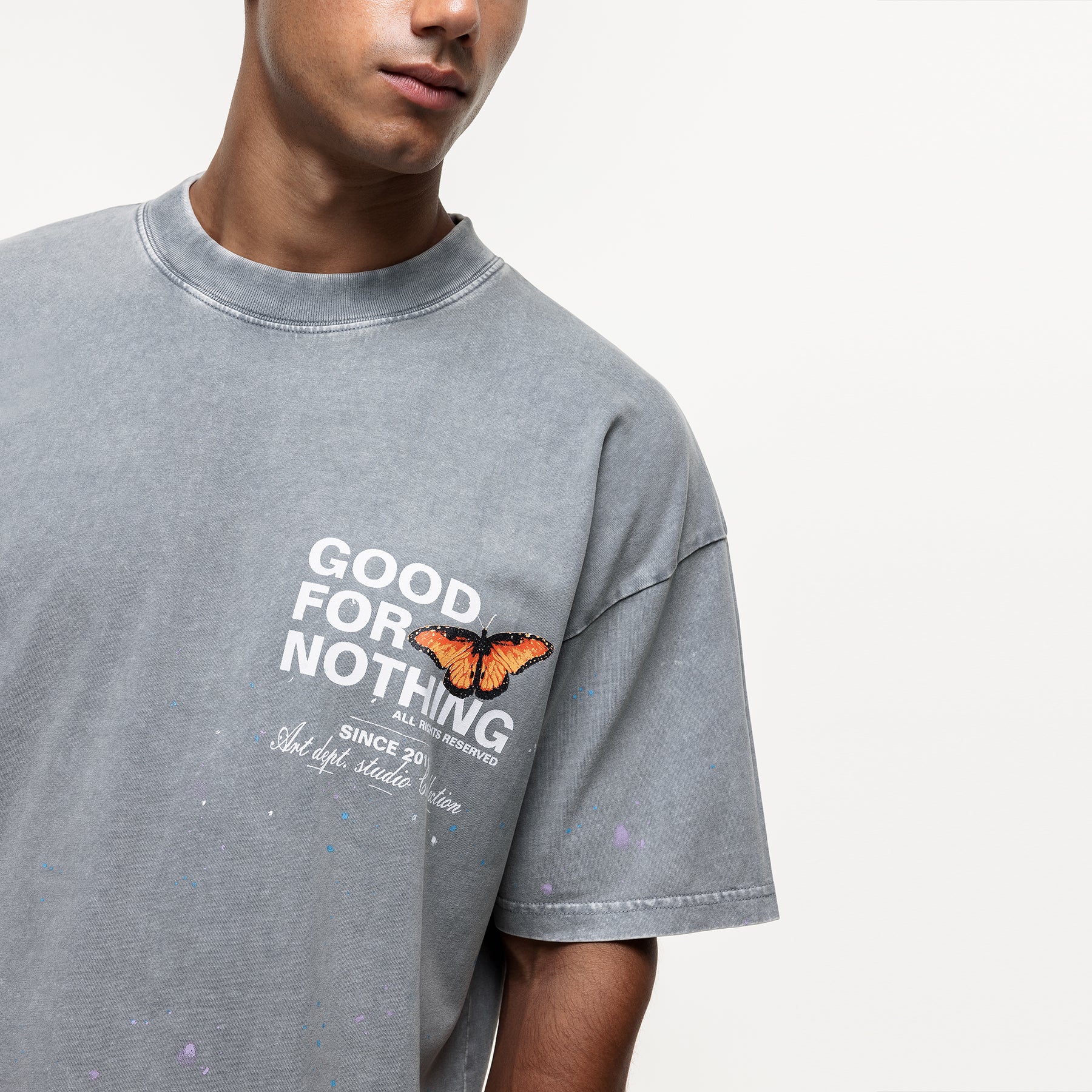 Oversized Studio Butterfly Washed Grey T-shirt