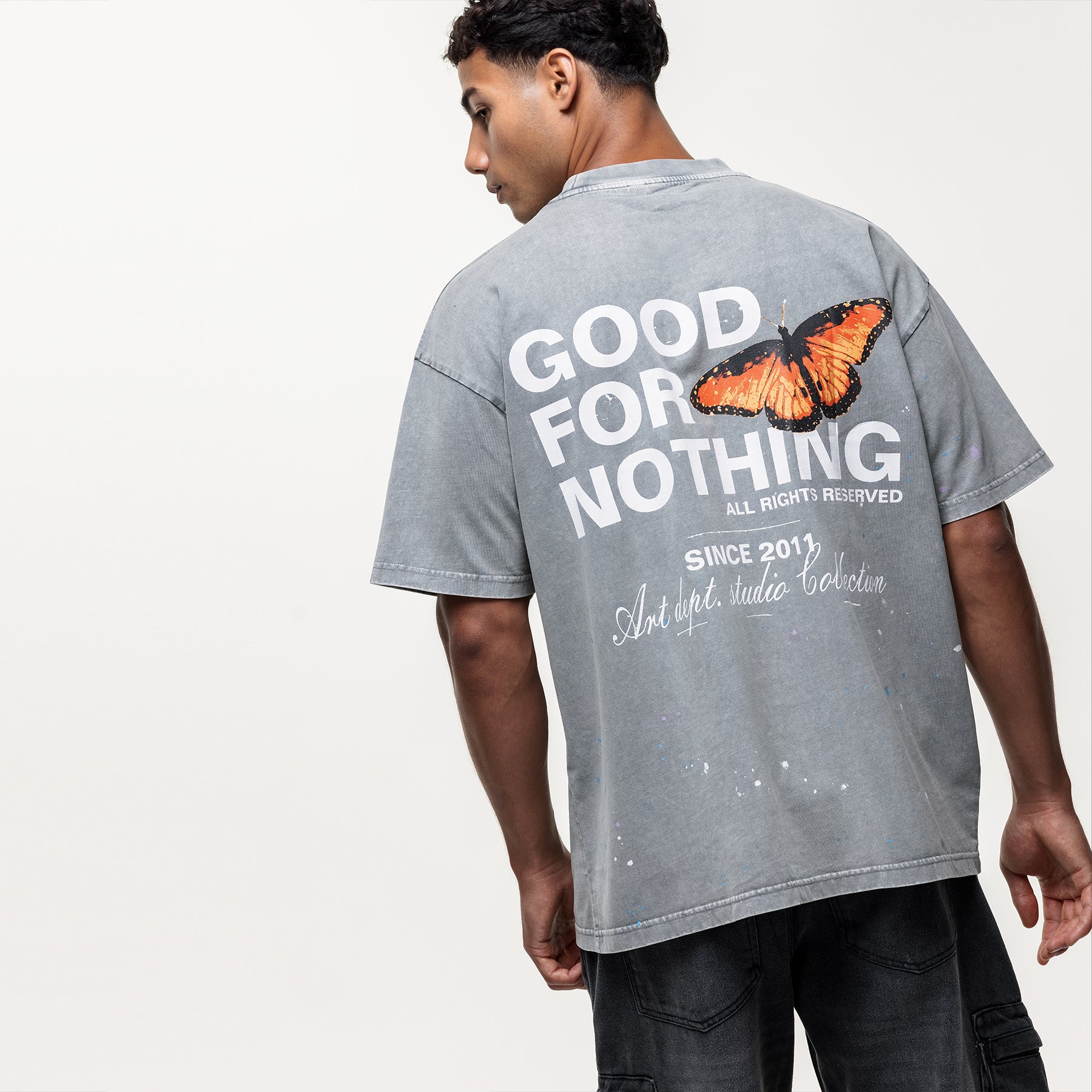 Oversized Studio Butterfly Washed Grey T-shirt