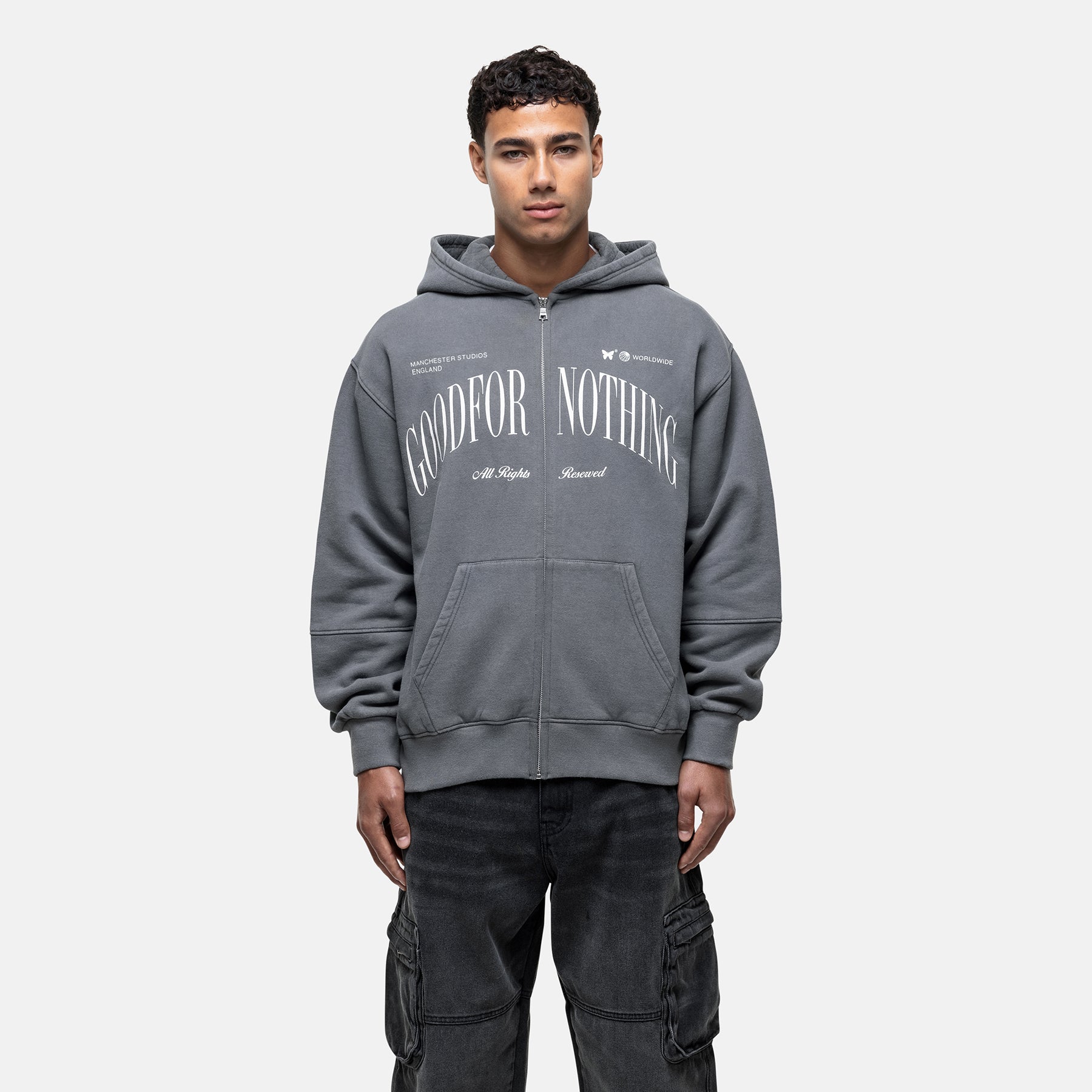 Arch Washed Grey Zip Hoodie