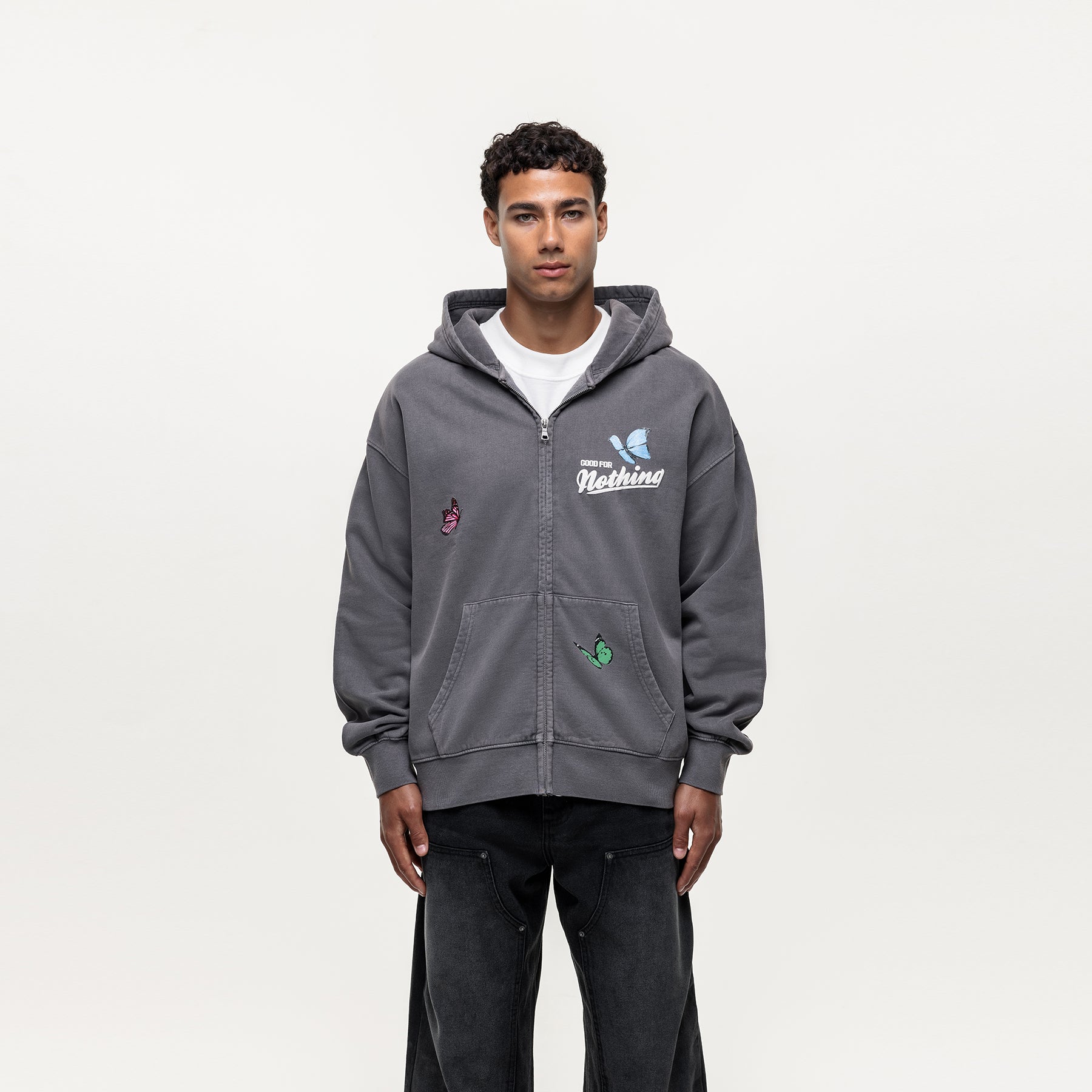 Flight Washed Grey Zip Hoodie