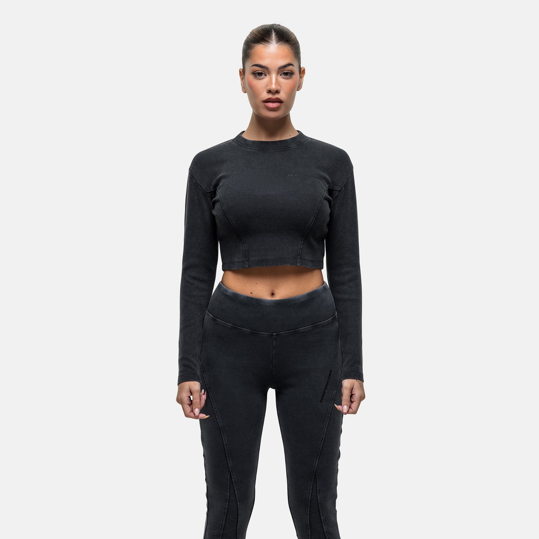 Seam Washed Black Long Sleeve Top