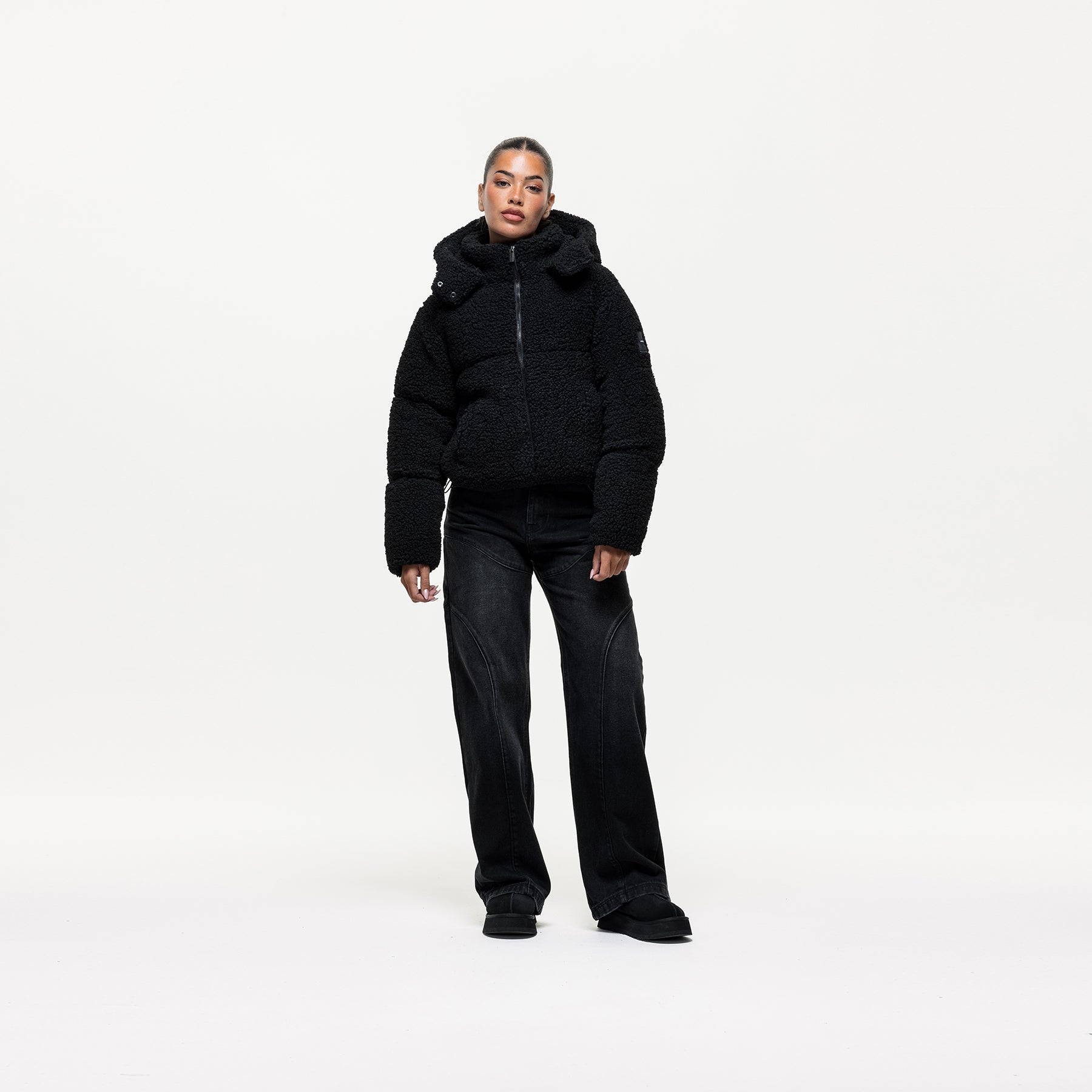 Luxe Sherpa Black Puffer Coat