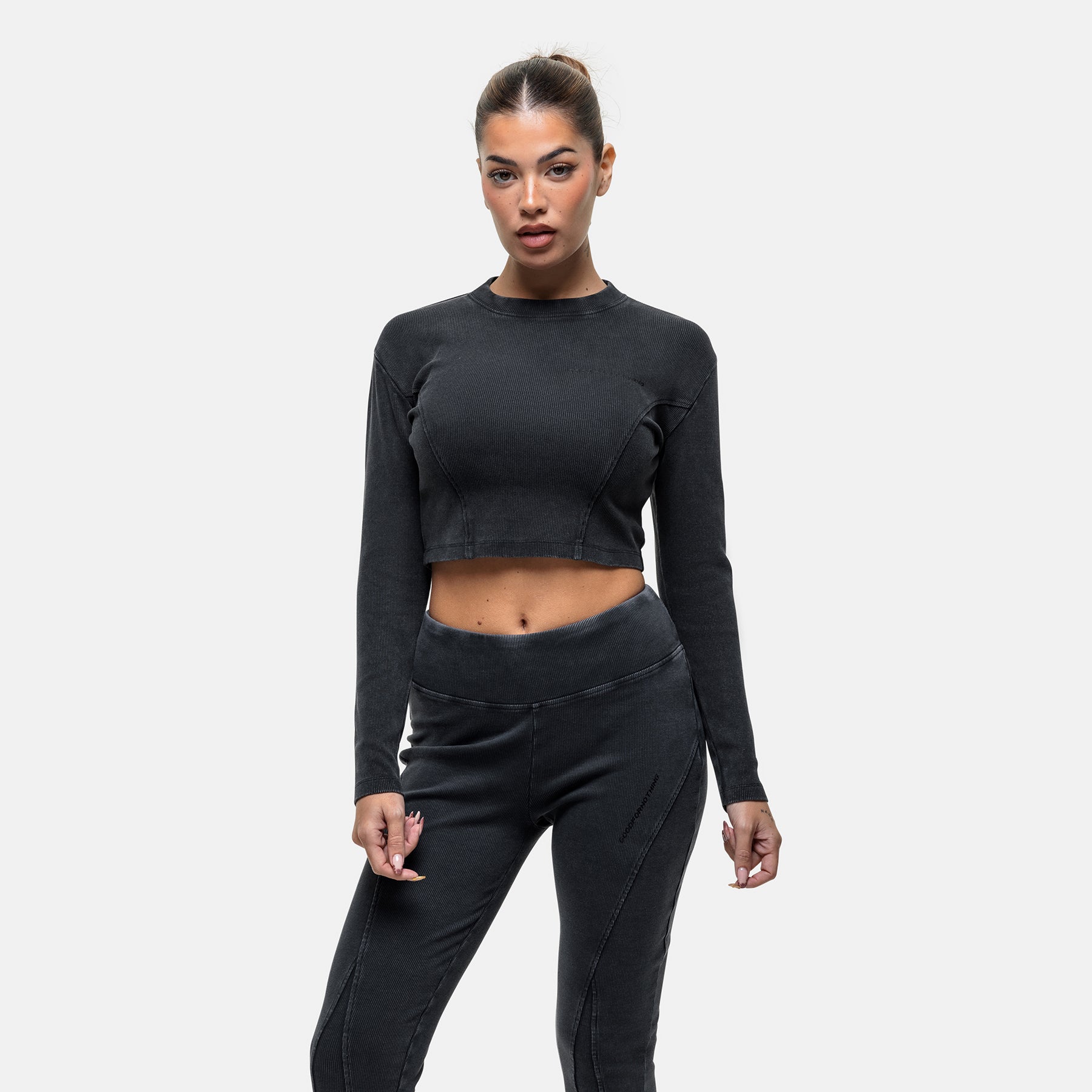 Seam Washed Black Long Sleeve Top