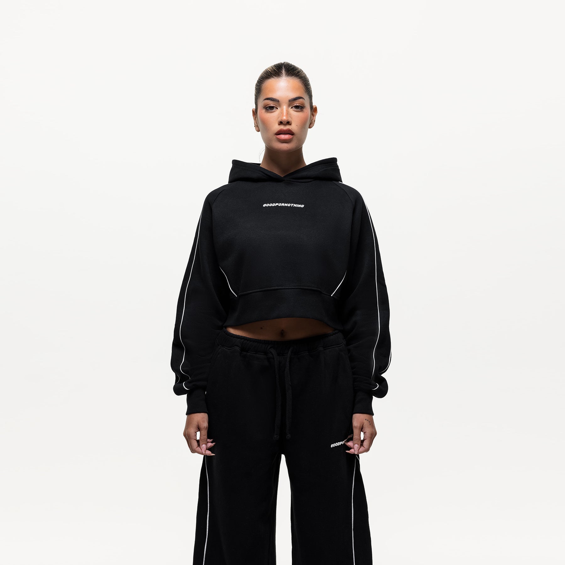 Outline Black Cropped Hoodie (Final Sale)