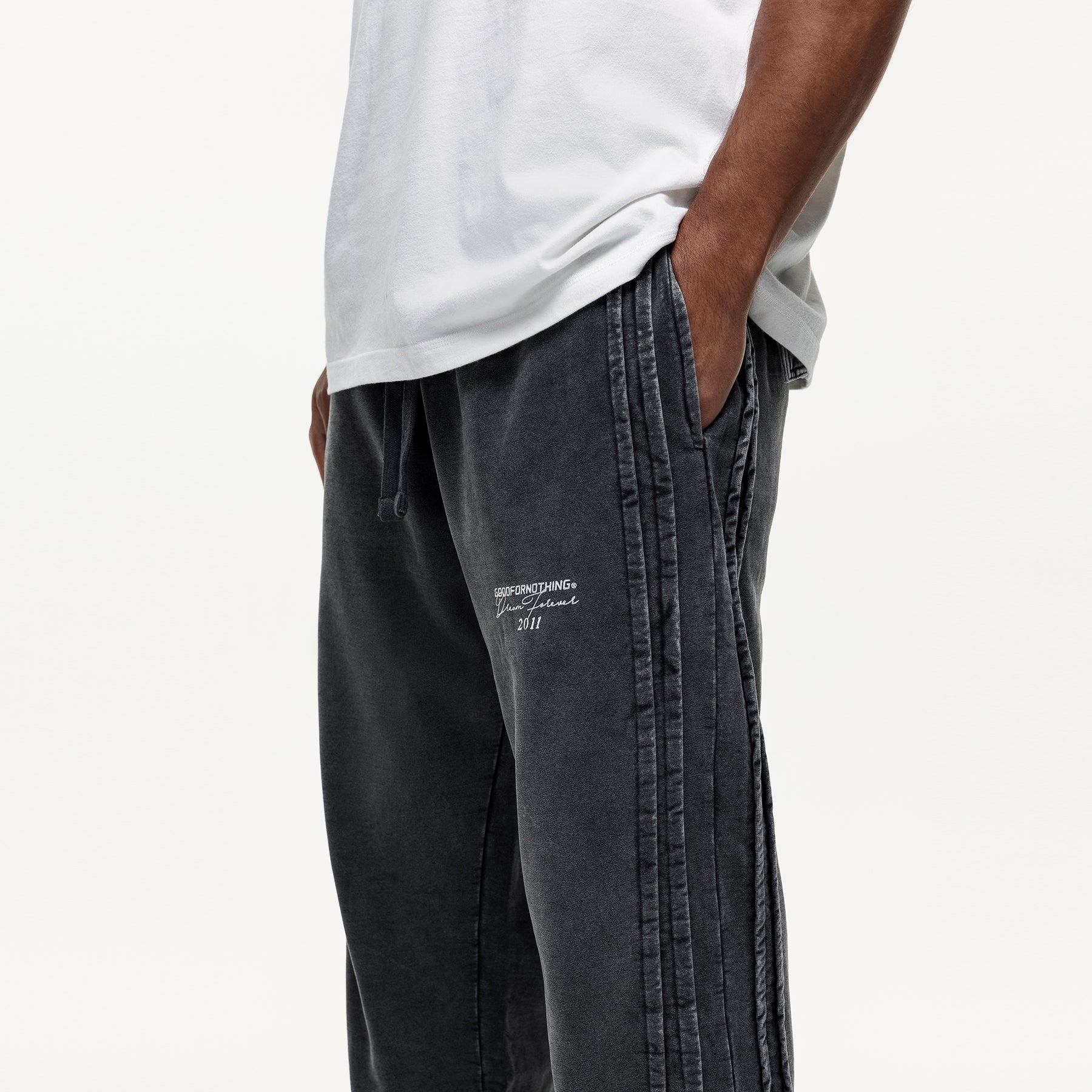 Partial Split Hem Washed Grey Sweatpants