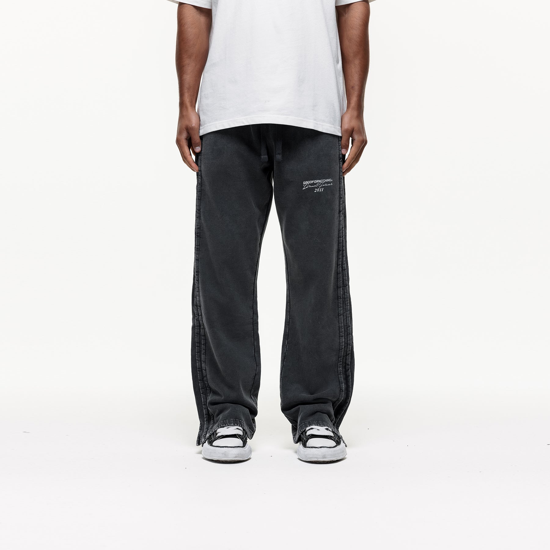 Partial Split Hem Washed Grey Sweatpants