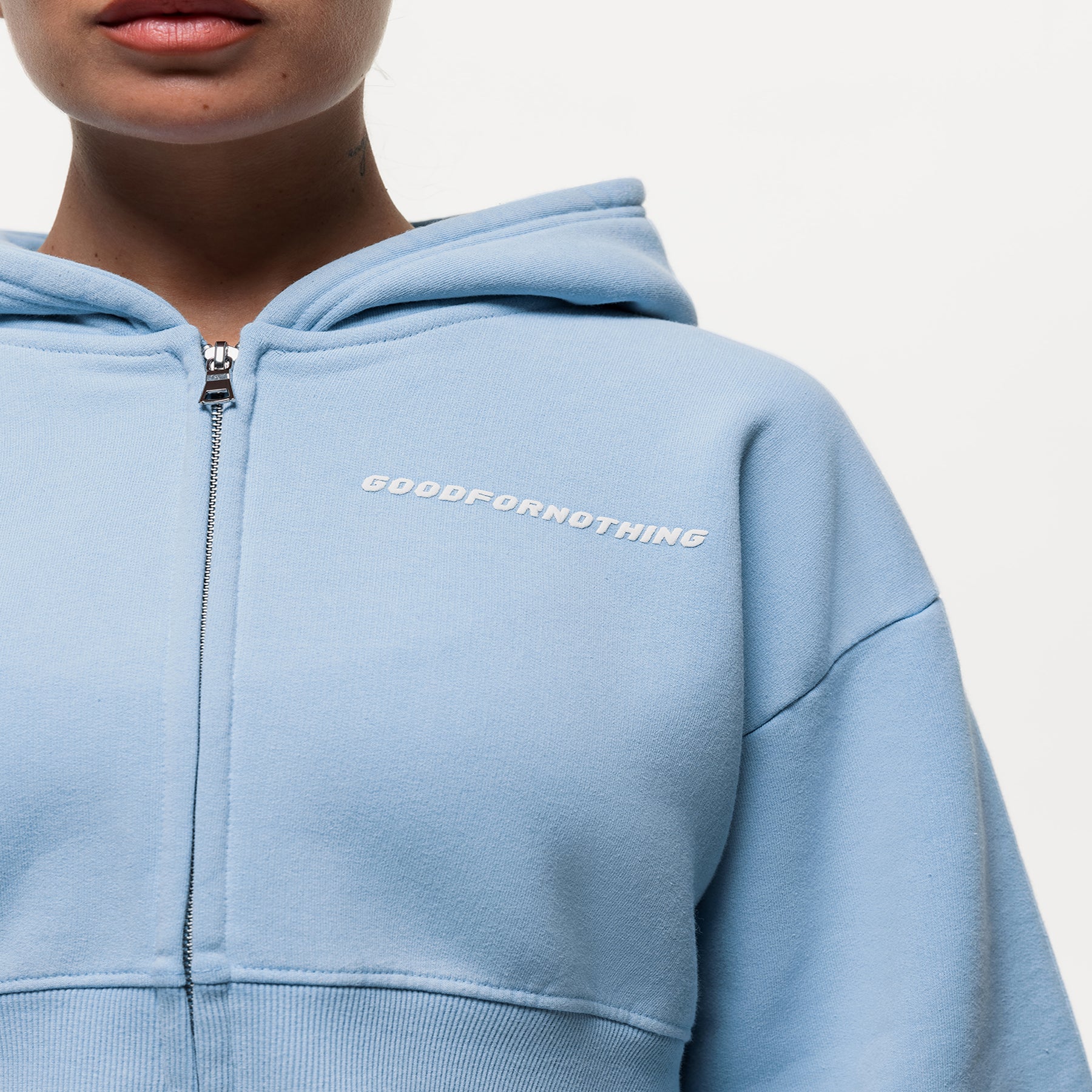 Vintage Washed Powder Blue Zip Hoodie (Final Sale)