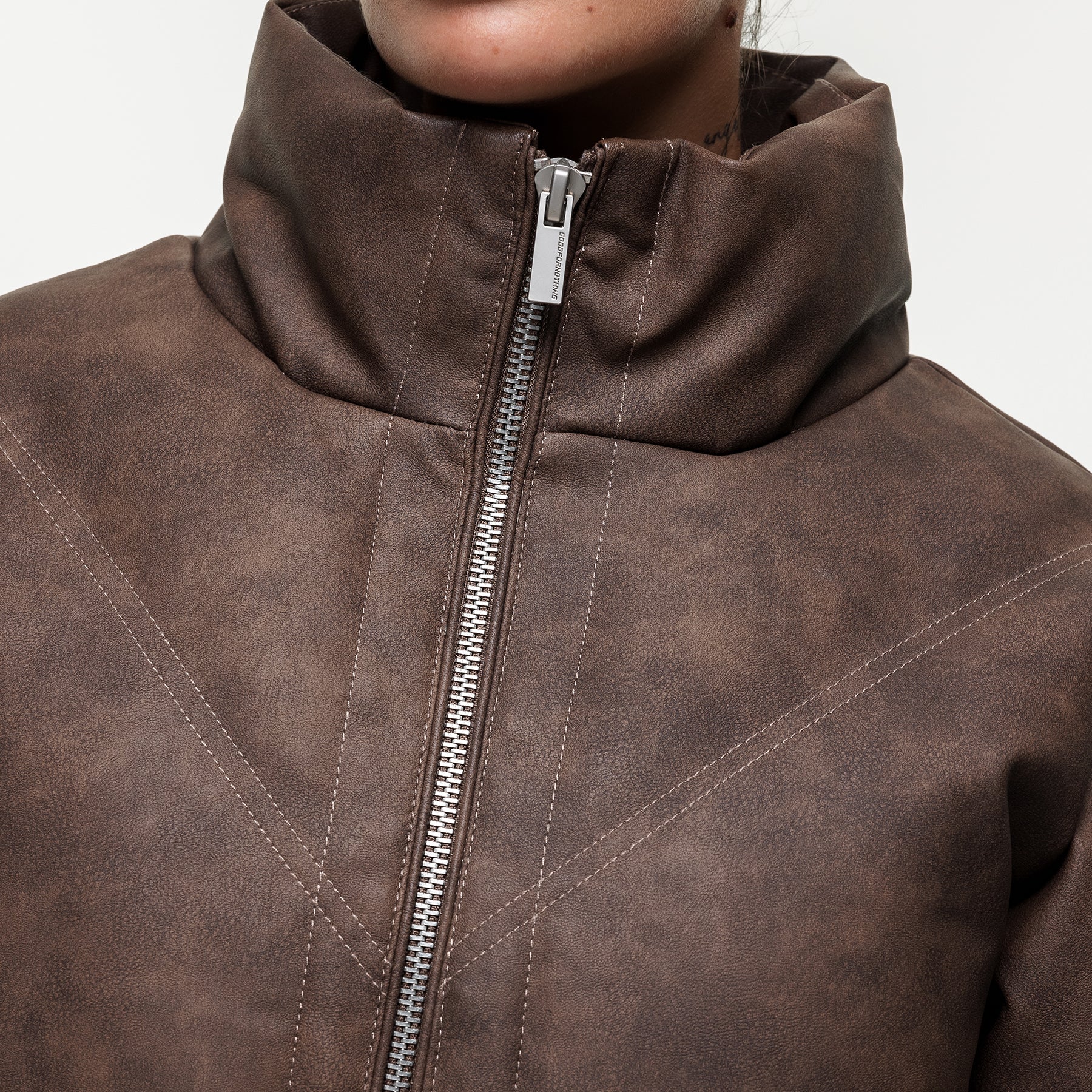 Vintage Brown Leather Puffer Coat