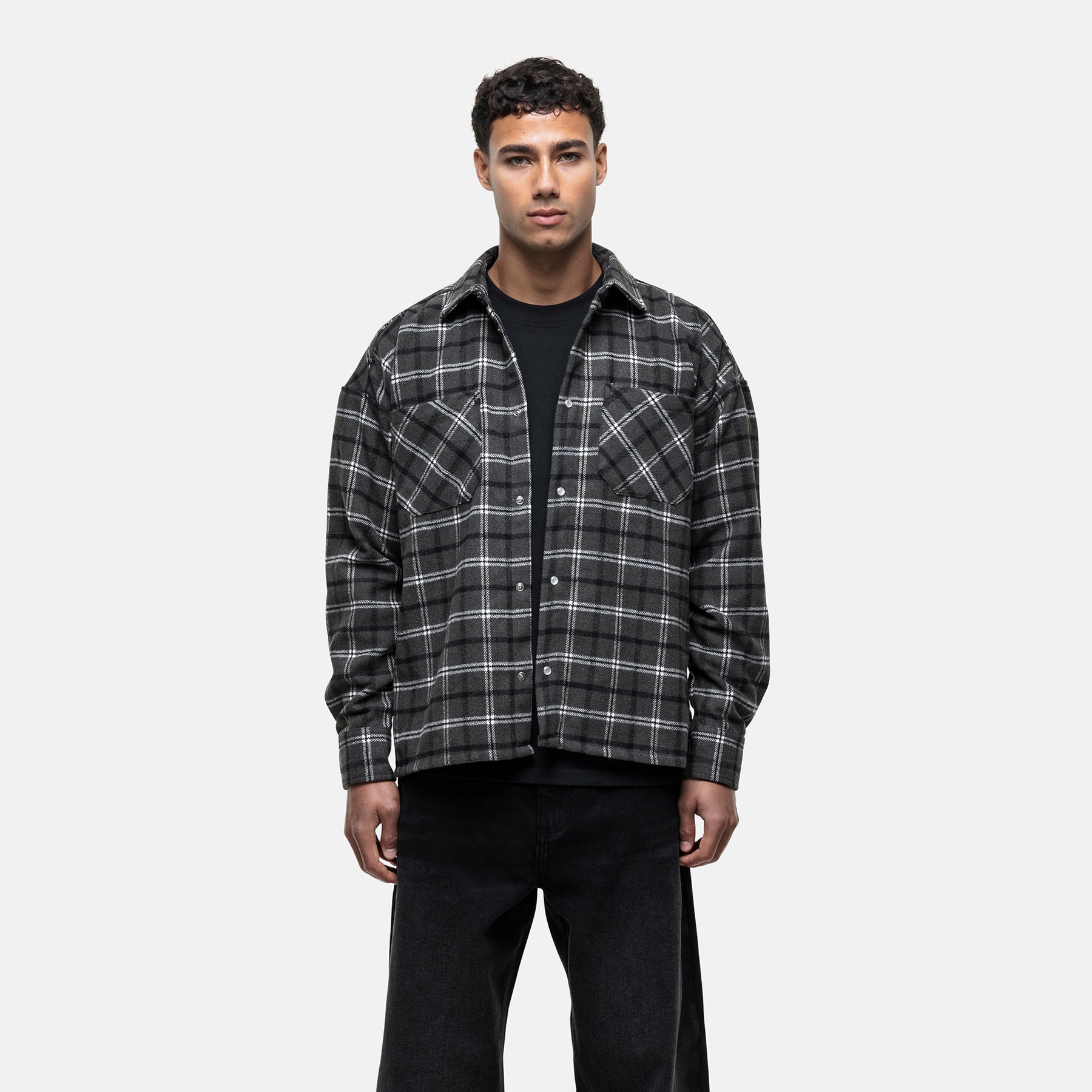 Heavy Wool Charcoal Check Overshirt