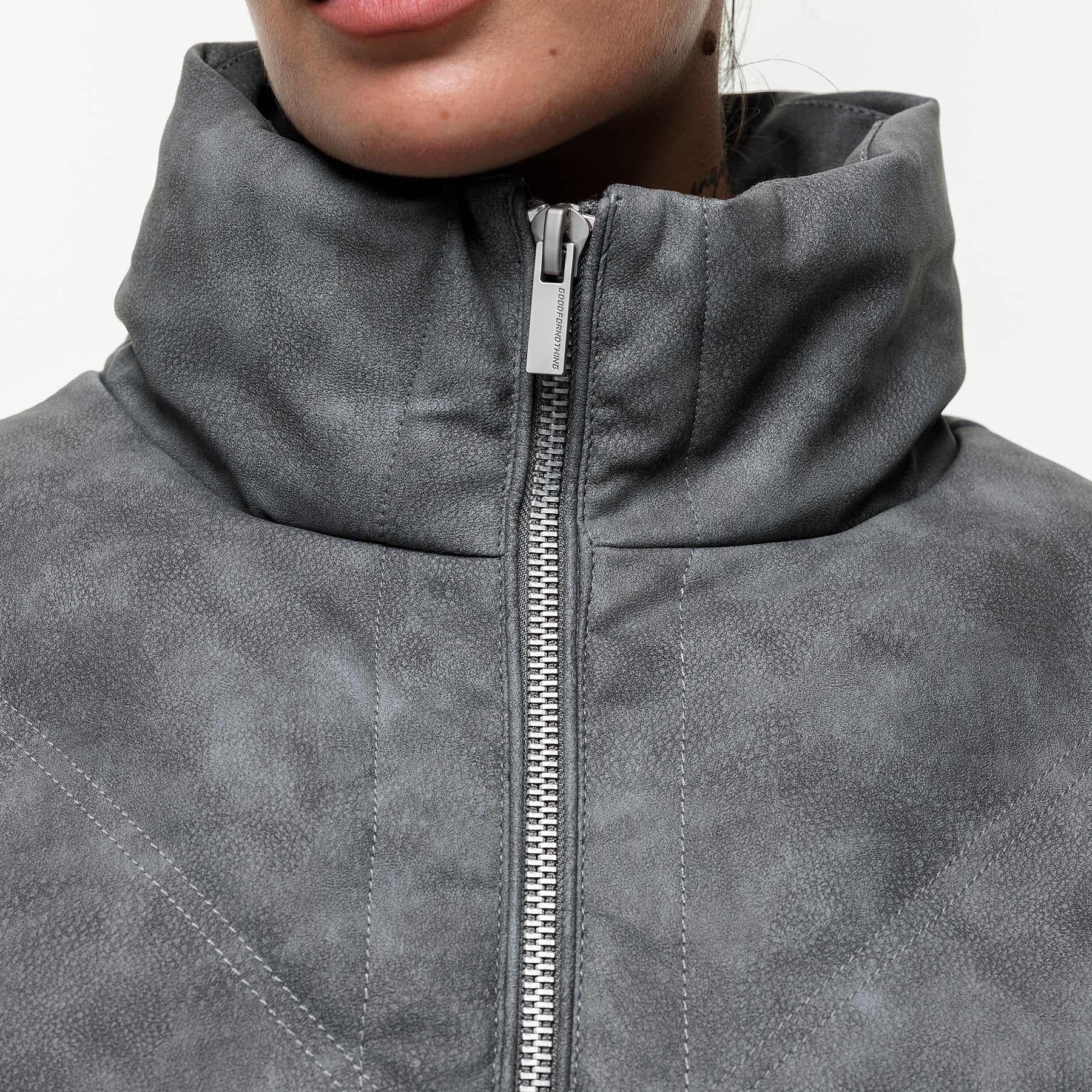 Vintage Grey Leather Puffer Coat