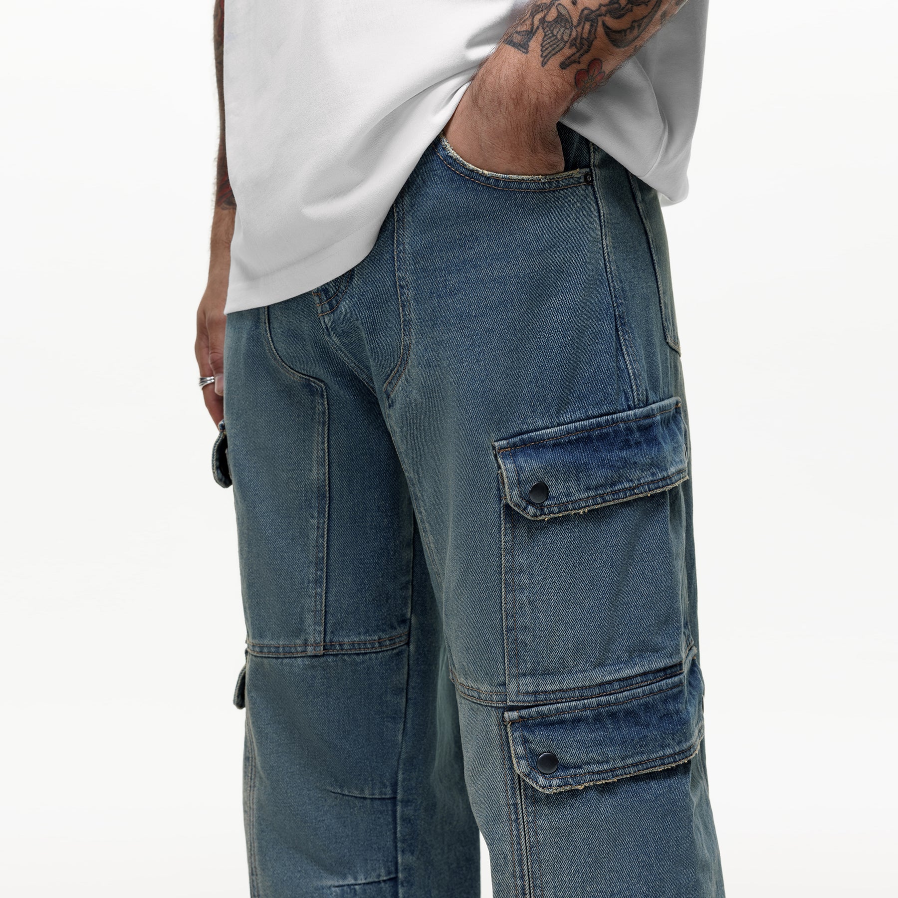 Heavy Duty Washed Blue Denim Jeans (Final Sale)