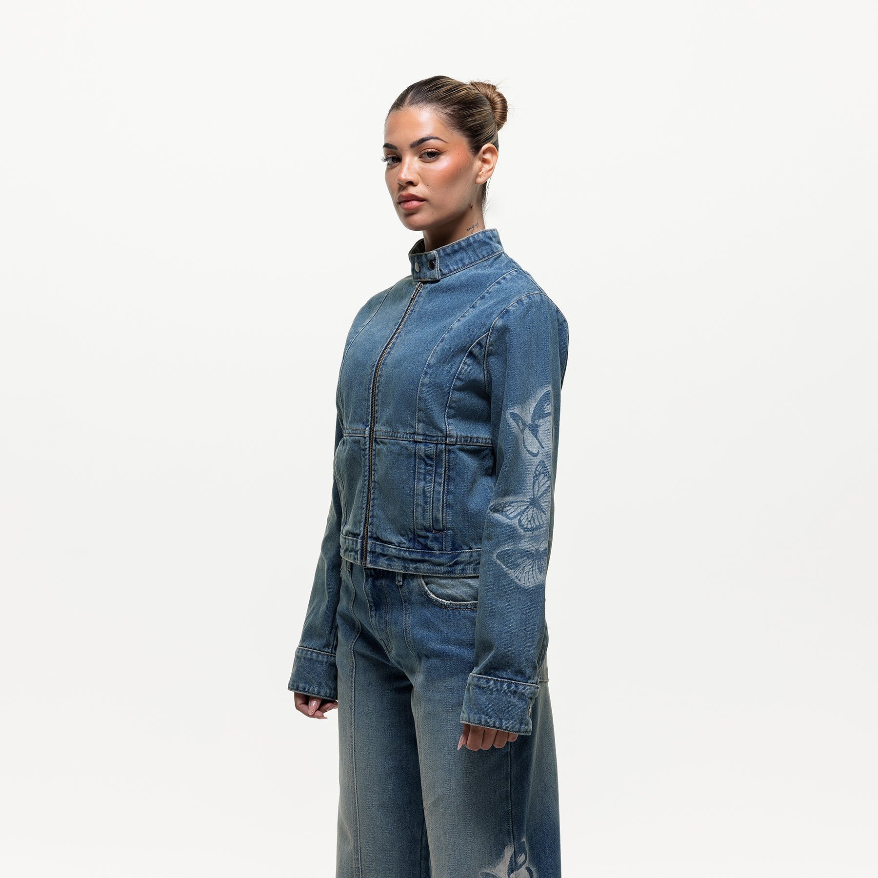 Spray Butterfly Biker Denim Jacket (Final Sale)