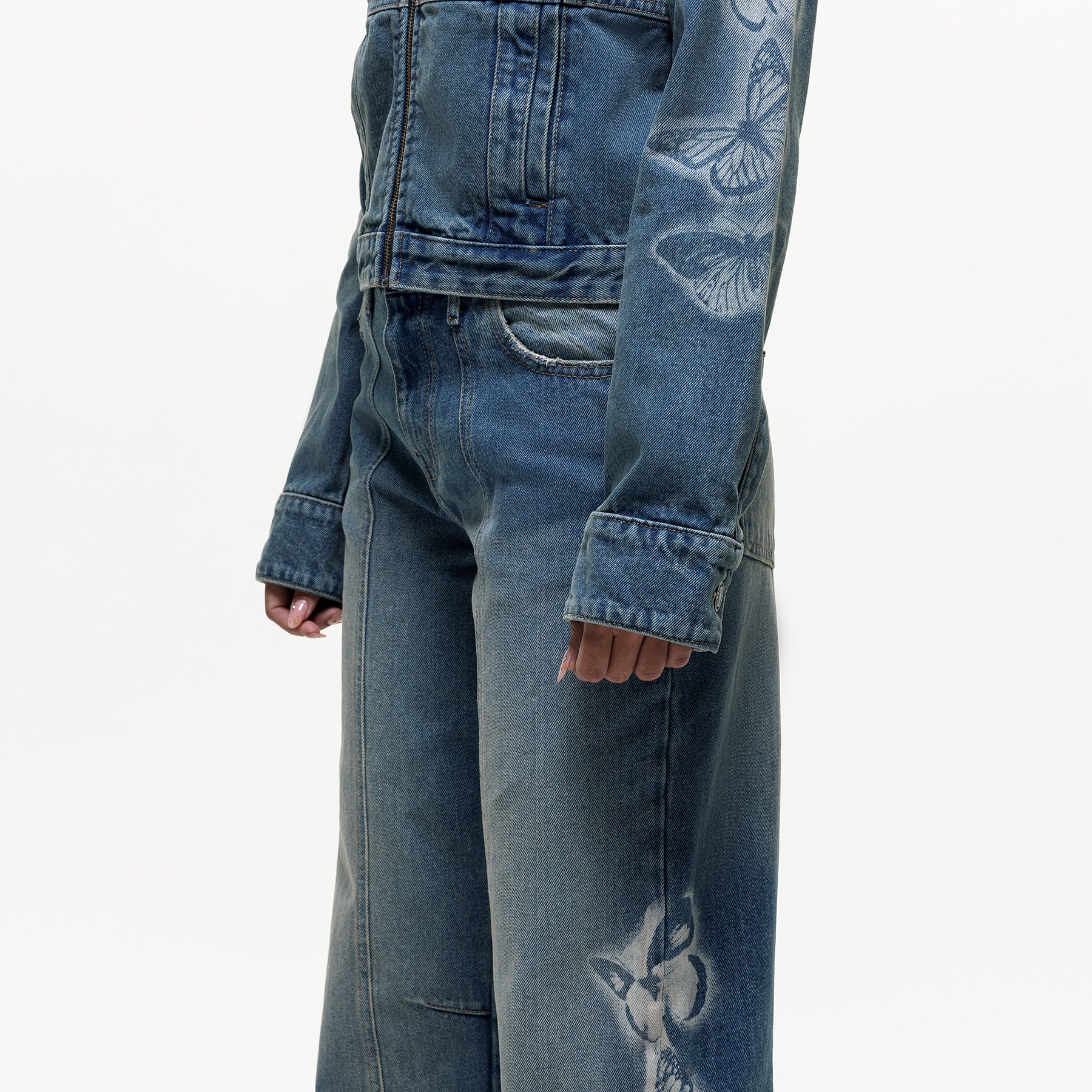 Spray Butterfly Biker Denim Jacket (Final Sale)