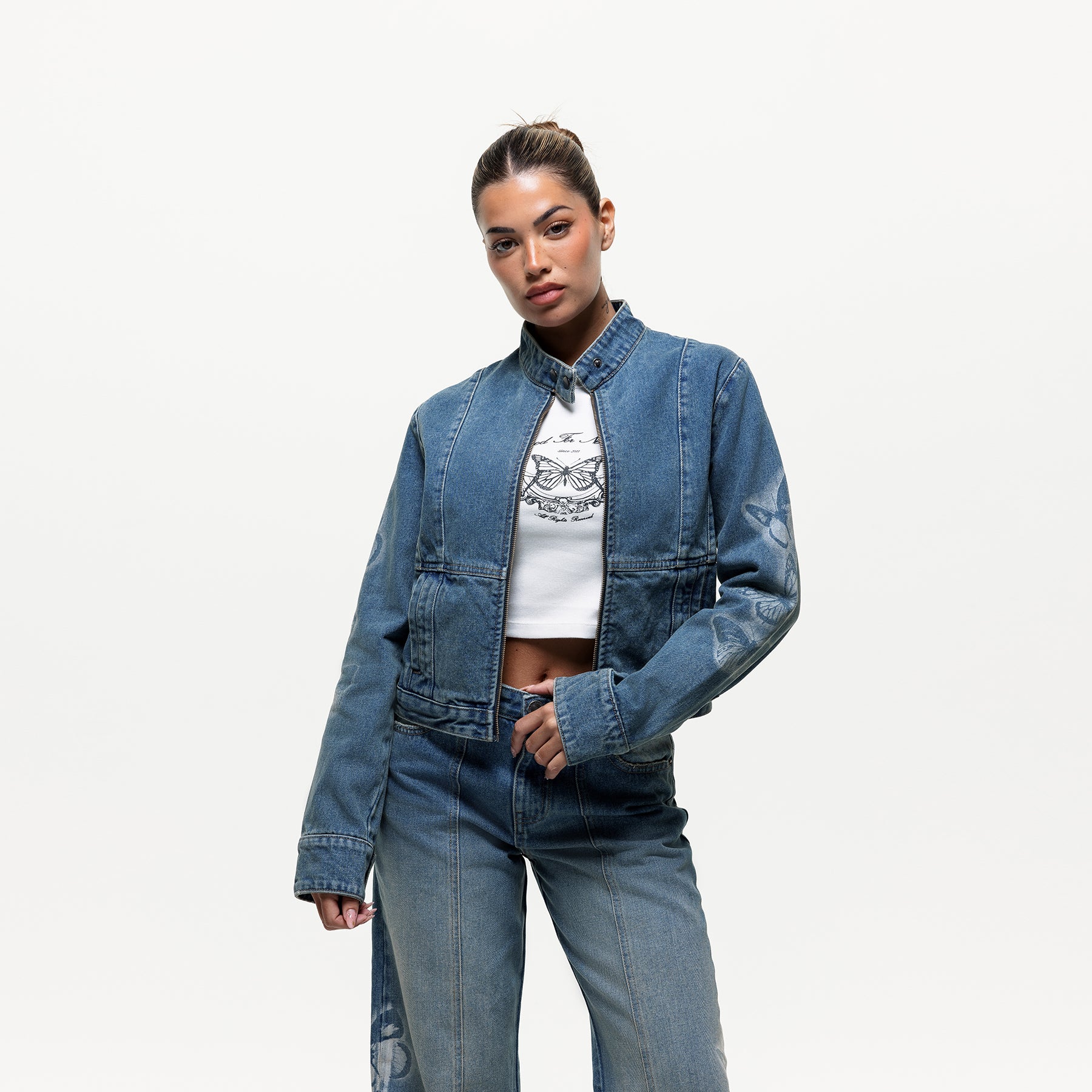 Spray Butterfly Biker Denim Jacket (Final Sale)