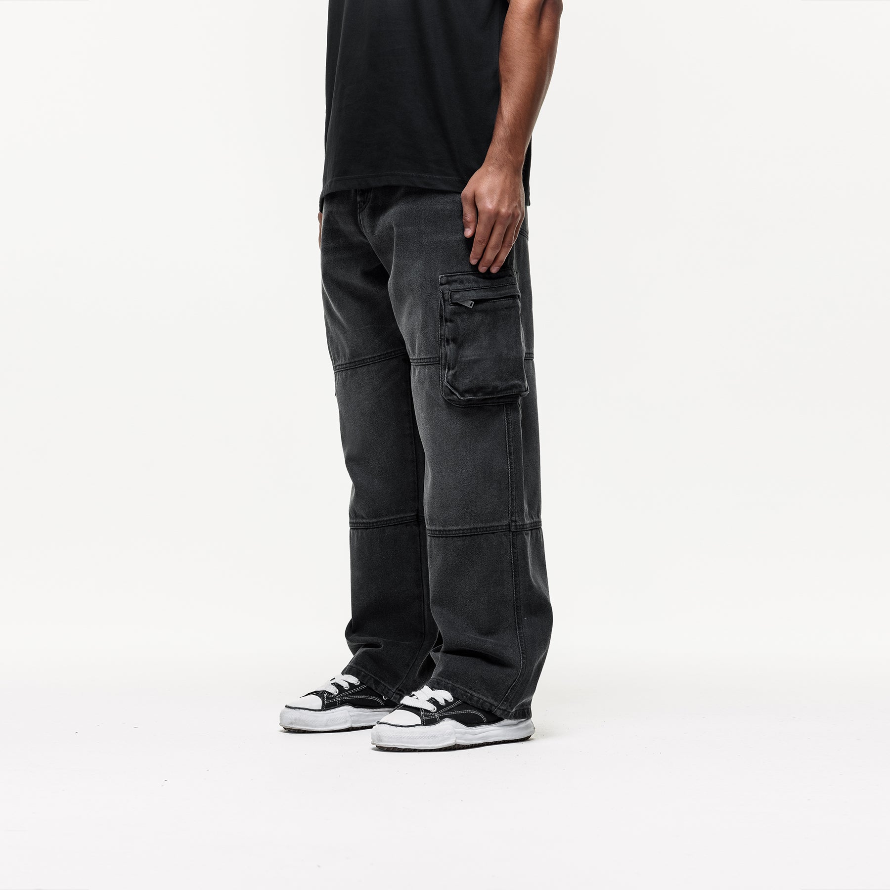 Heavy Faded Black Cargo Denim Jeans