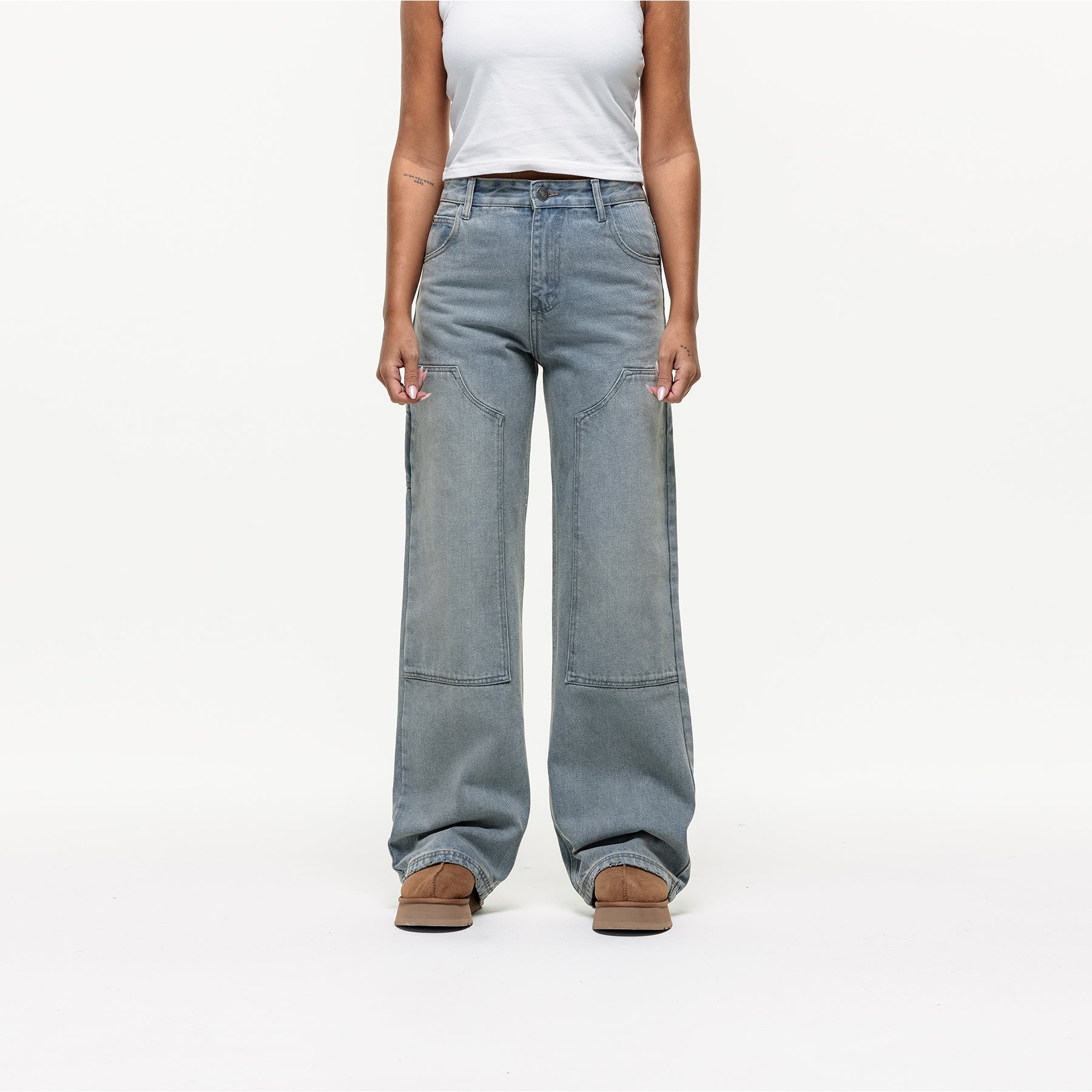 Washed Sand Blue Baggy Denim Jean