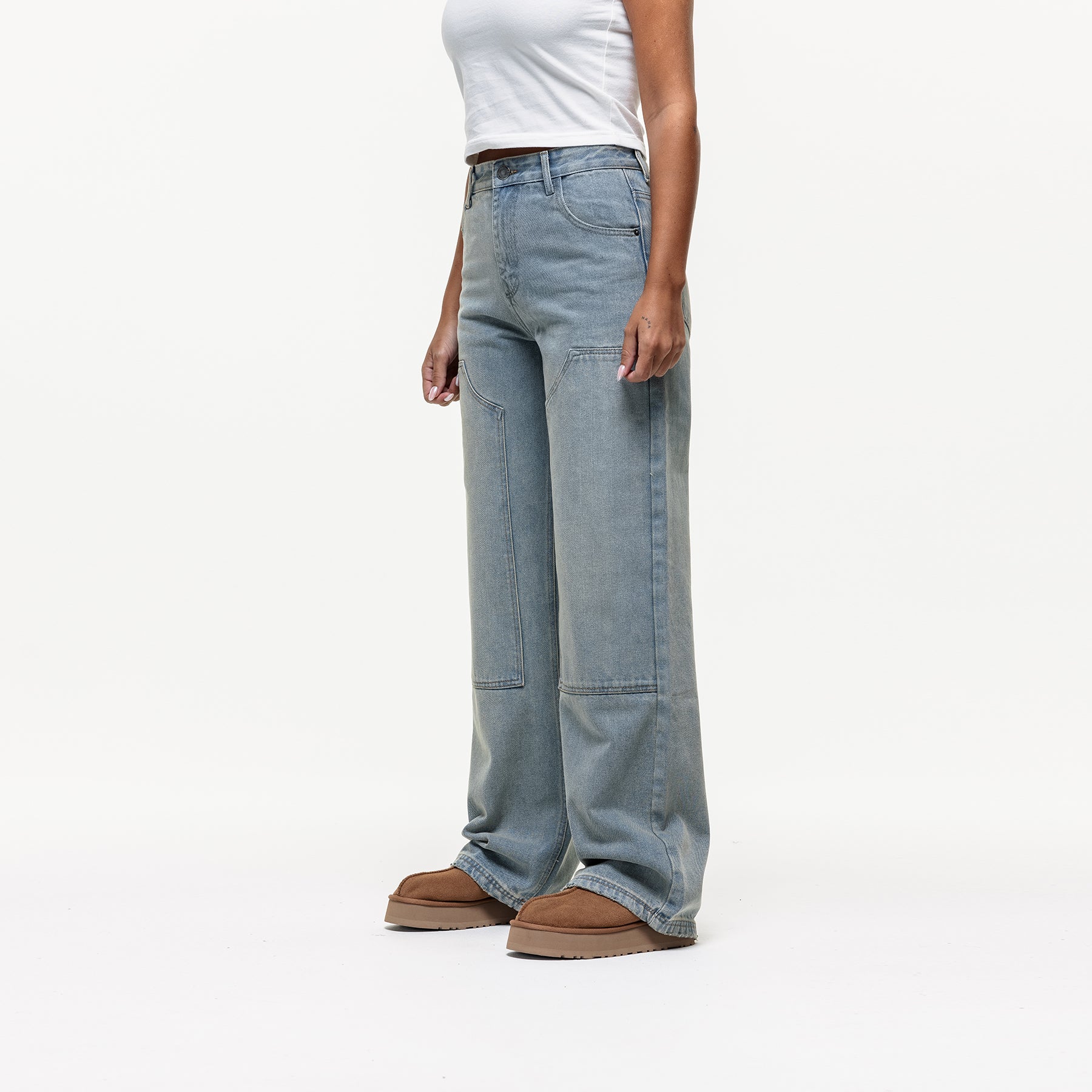 Washed Sand Blue Baggy Denim Jean