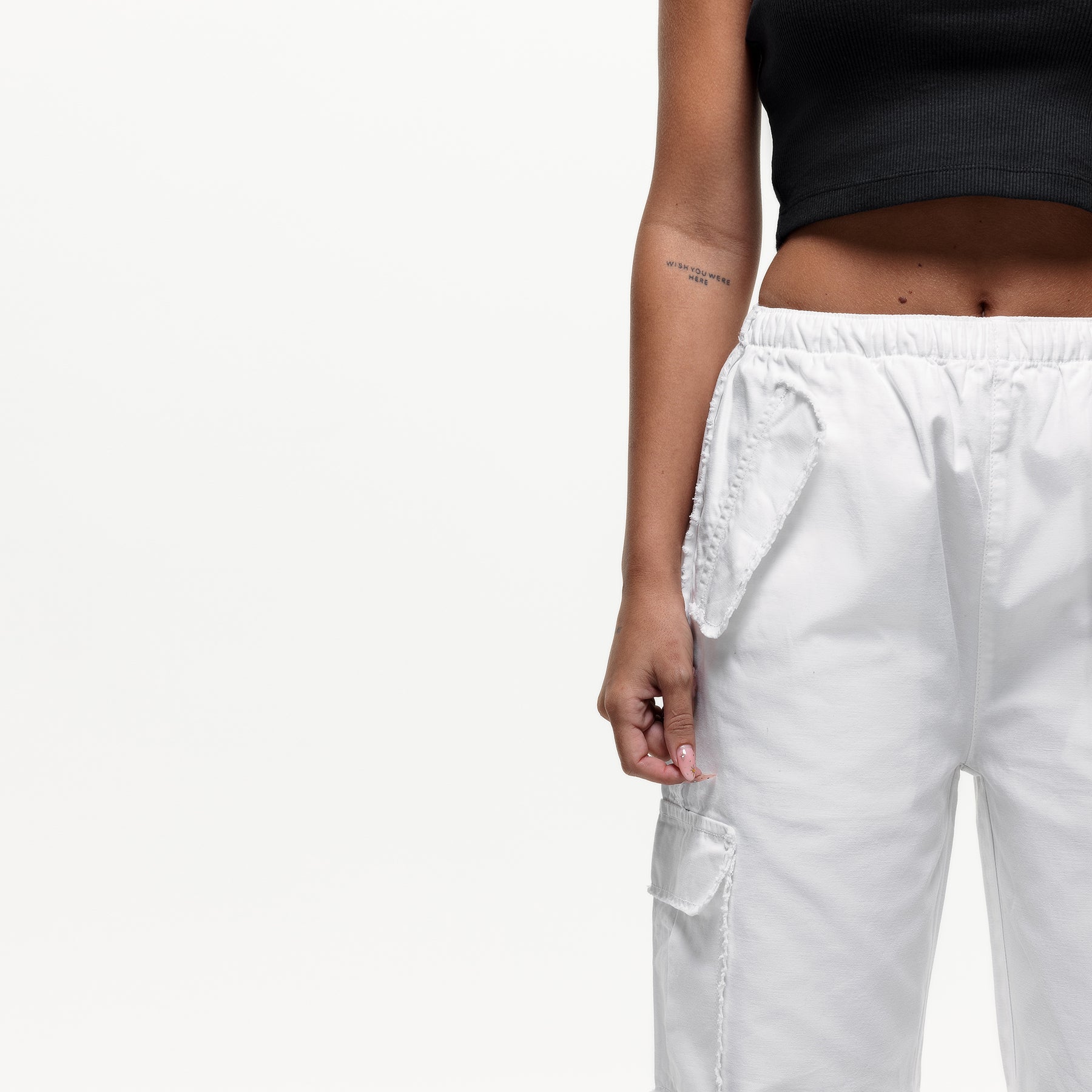 Distressed White Cargo Pants