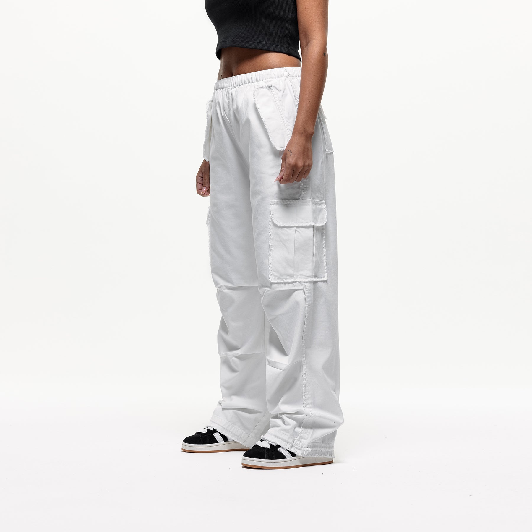 Distressed White Cargo Pants