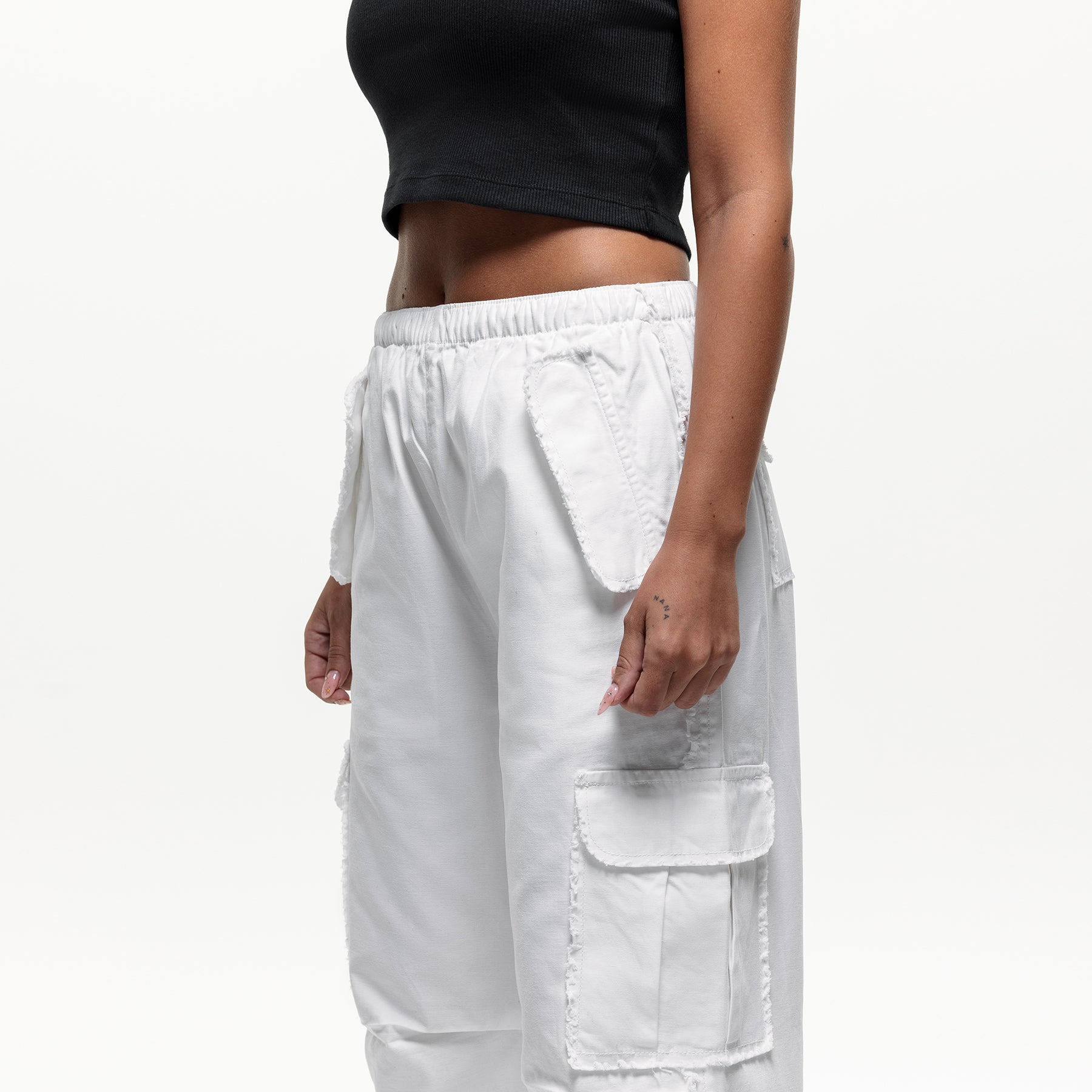 Distressed White Cargo Pants