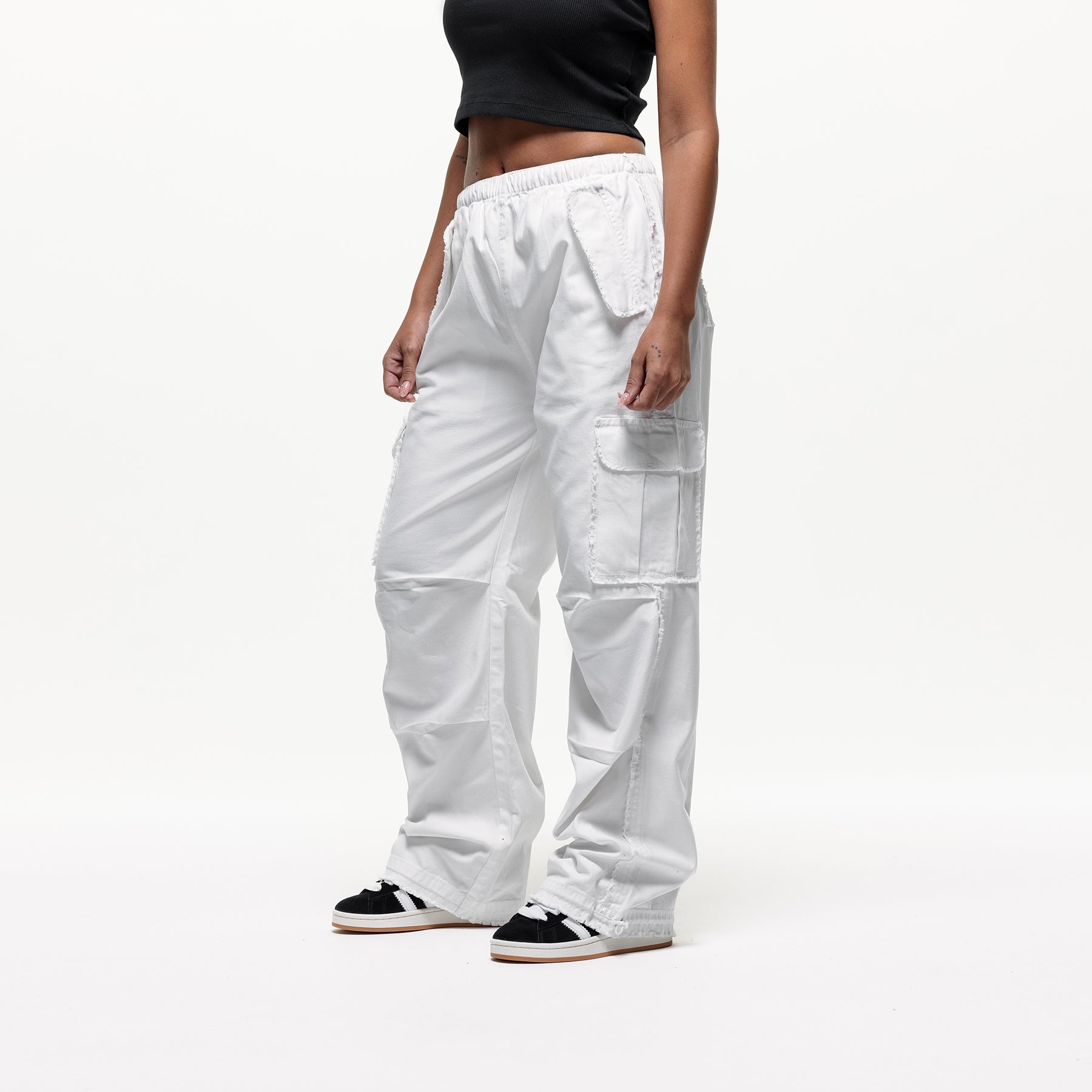 Distressed White Cargo Pants