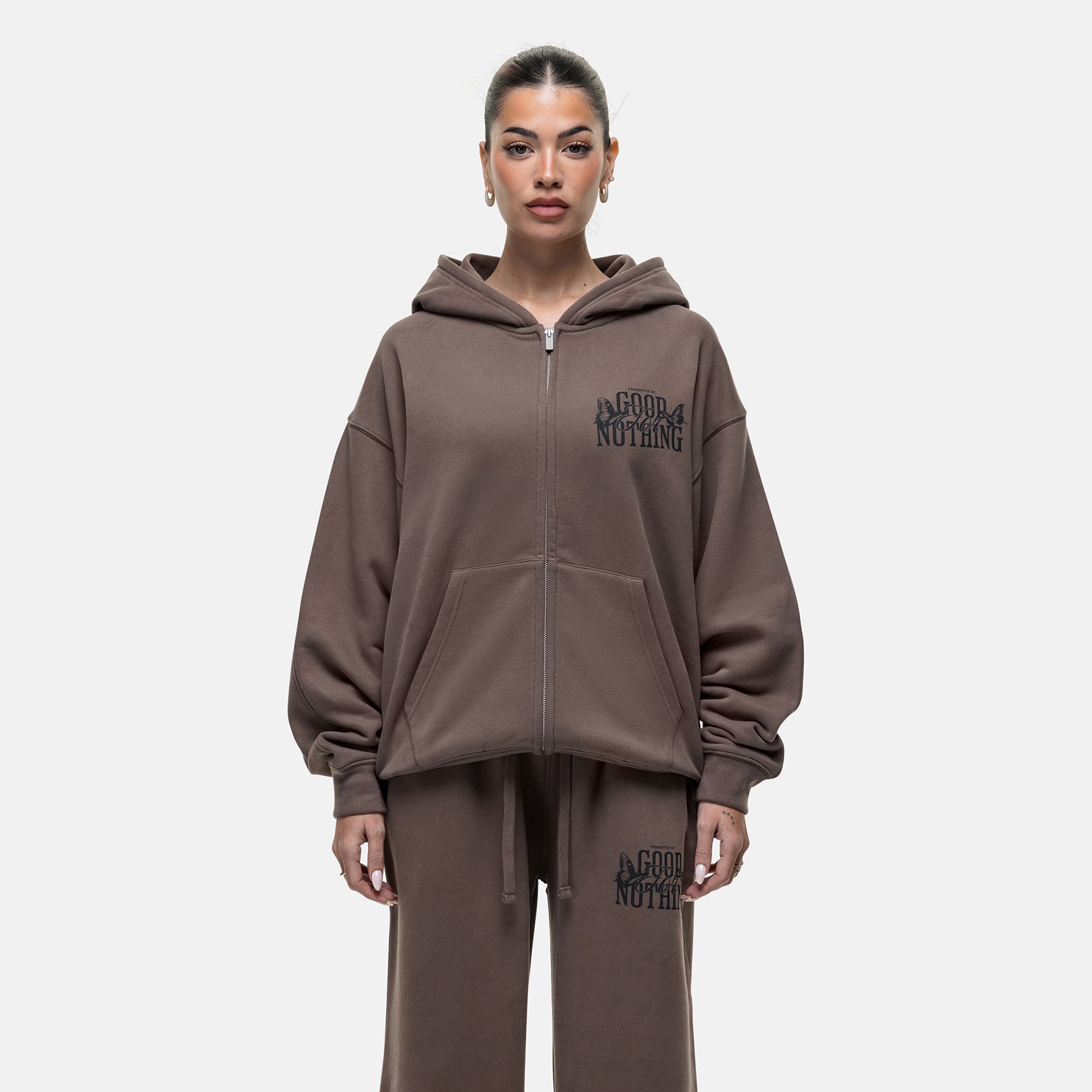 Dakota Butterfly Taupe Zip Hoodie